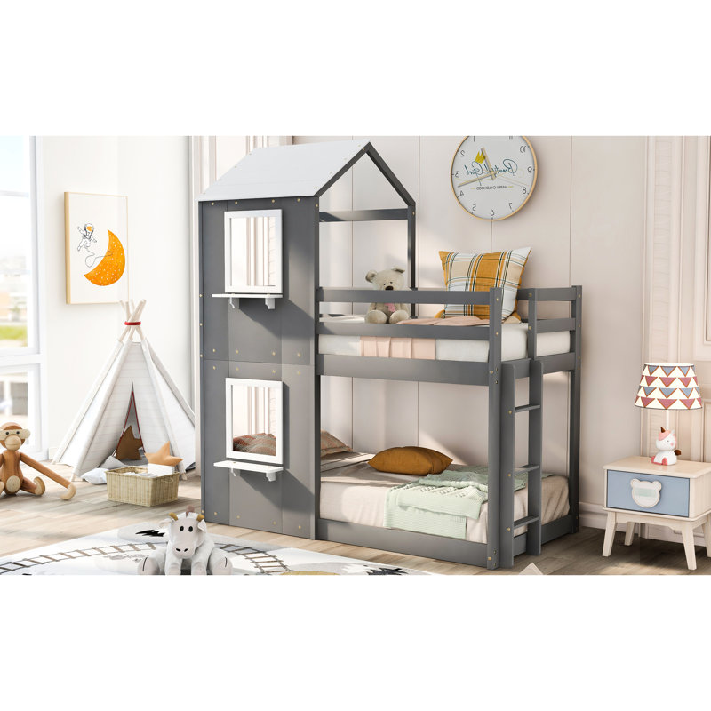 Lit simple superposé au thème d'une maisonnette - Apportez de la joie à votre chambre à coucher, Gris