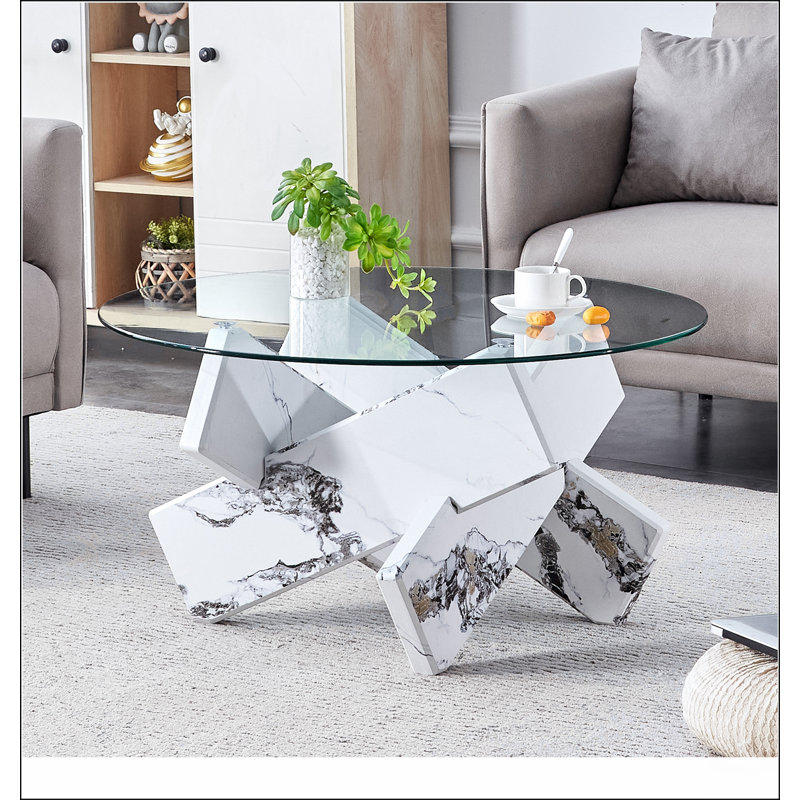 Table basse ronde en verre, table basse unique au design moderne de 33,4 po. Comptoir en verre trempé