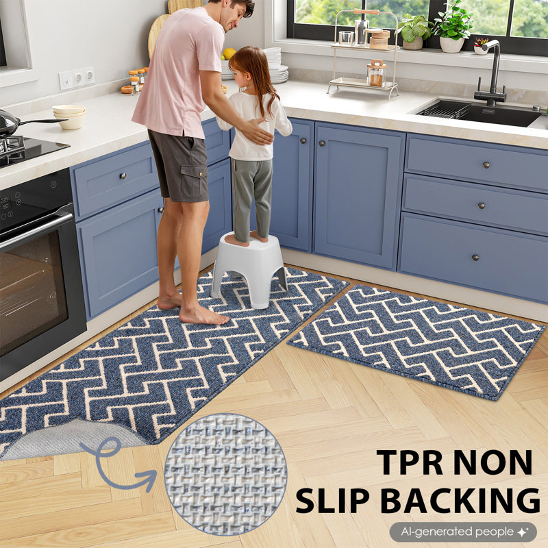 Moroccan Style Non-slip Kitchen Mats, Navy Blue