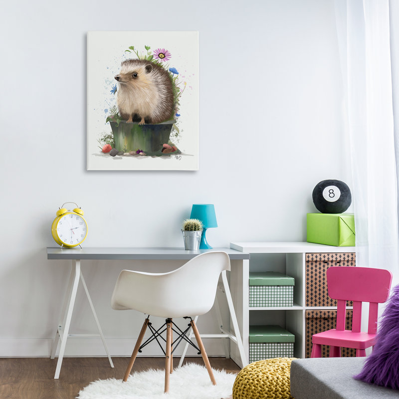 Art mural sur toile "Hérisson dans un pot de jardinage" par Fab Funky, H 20 po x l 16 po x P 1,5 po