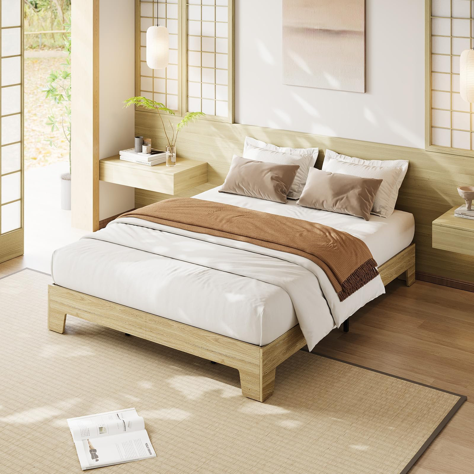 Ebern Designs Twin Natural Wood Platform Bed Frame with Strong Slats ...