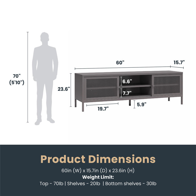 Aprel Metal TV Stand for TVs up to 65" with Perforated Metal Sliding Doors