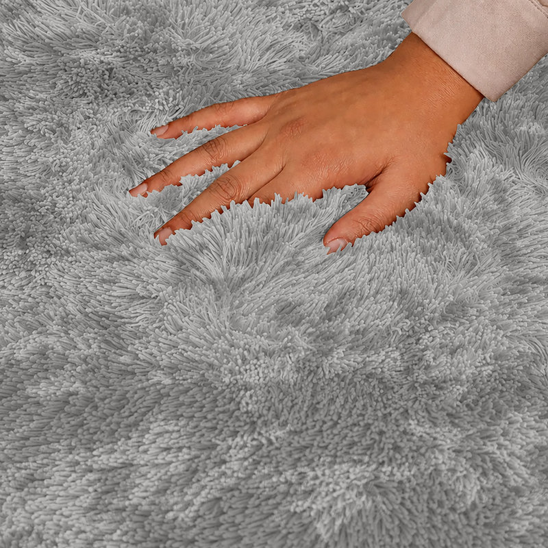 Soft Fluffy Living Room Large Area Rug, Tye Dye Light Grey, Runner 60 x 220 cm