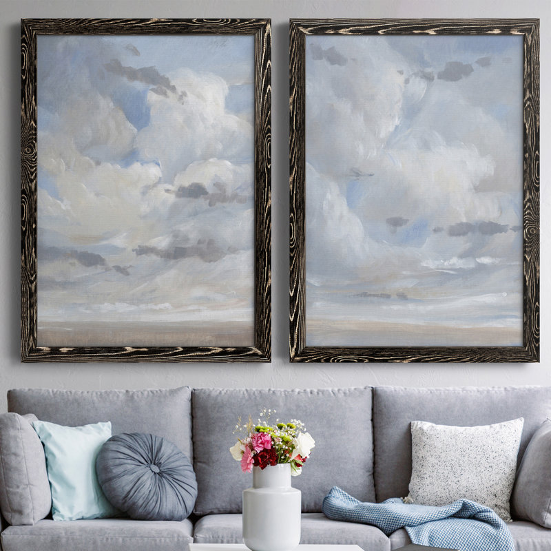 Bleu ciel I, toile encadrée de qualité supérieure - prête à être accrochée, Toile avec cadre noir