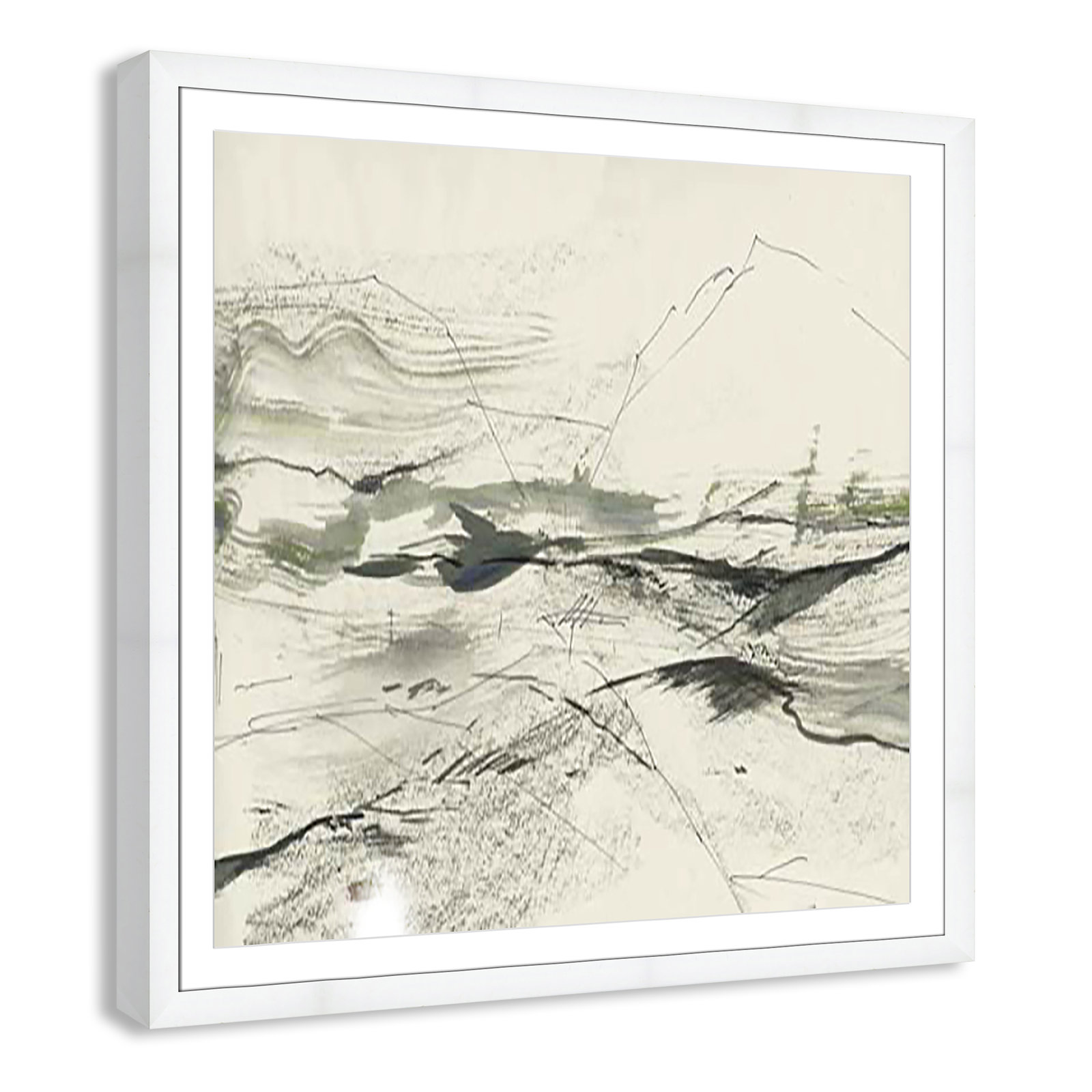 Green Sketches Print, 42.5" H x 42.5" W x 1.25" D, White Cube Framed