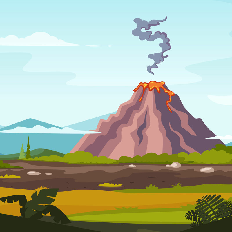 Paysage sauvage avec volcan - impression sur toile tendue, H 12 po x l 12 po