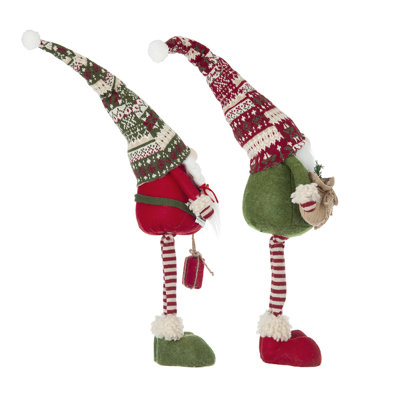 Gnomes de Noël debout en tissu S / 2 8,7 po x 5,5 po x 29,5 po avec chapeaux tricotés