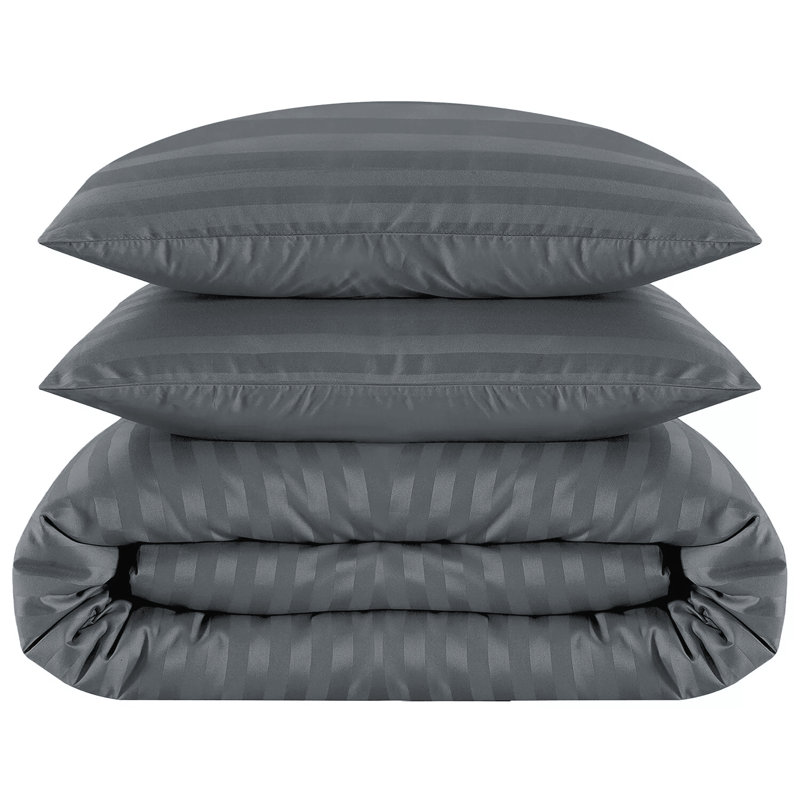 Renze Microfiber 250 TC Reversible Stripe Duvet Cover Set with Pillowcases, Double Duvet Cover + 2 Standard  Pillowcases