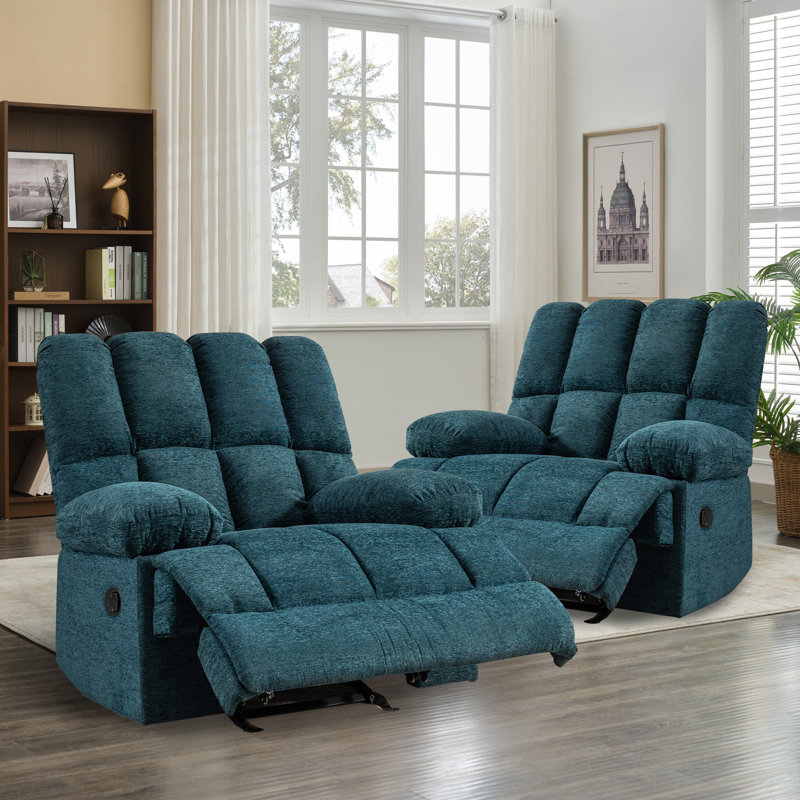 Fauteuil inclinable manuel berçant moderne en chenille l 43,7 po Tayani (ensemble de 2), Mélange de polyester bleu sarcelle