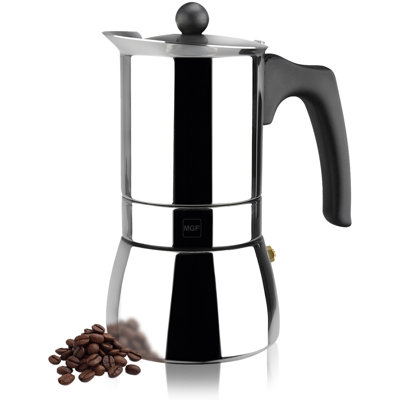 Magefesa Genova Stovetop Espresso Maker, 4 Cups/6.5 oz, 18/10 Stainless Steel Moka Pot, Italian Greca Coffee Maker, Suitable for Induction