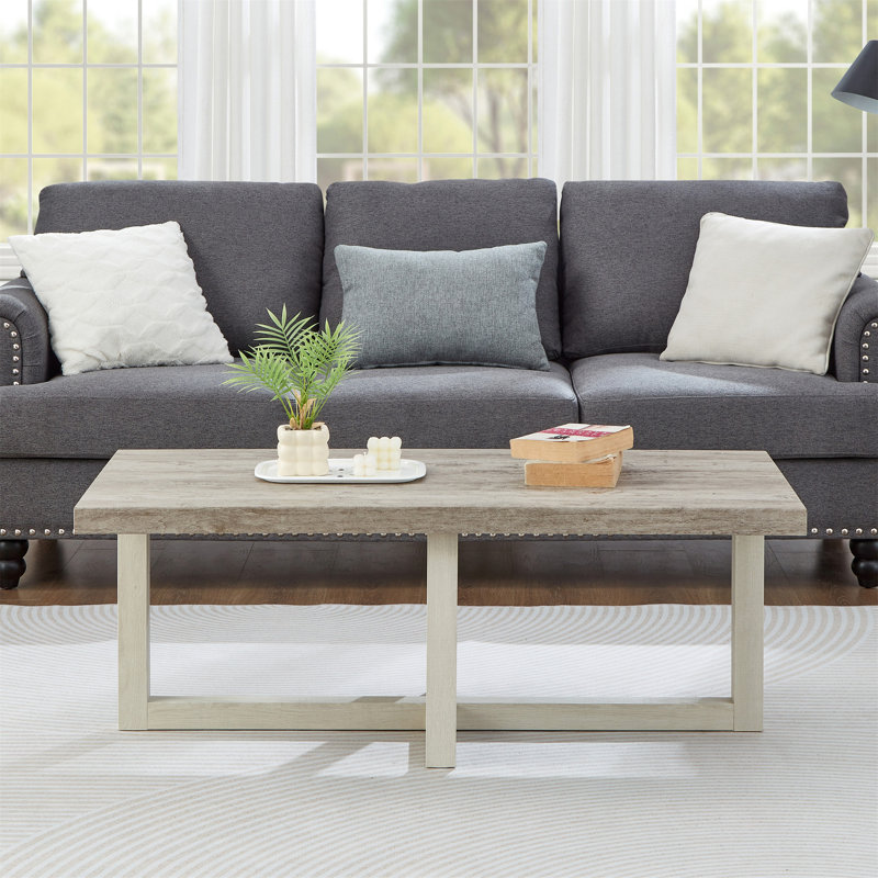 Table basse Luno, Chêne pâle / blanc, Wood, H 16 po x l 47,5 po x P 23,5 po