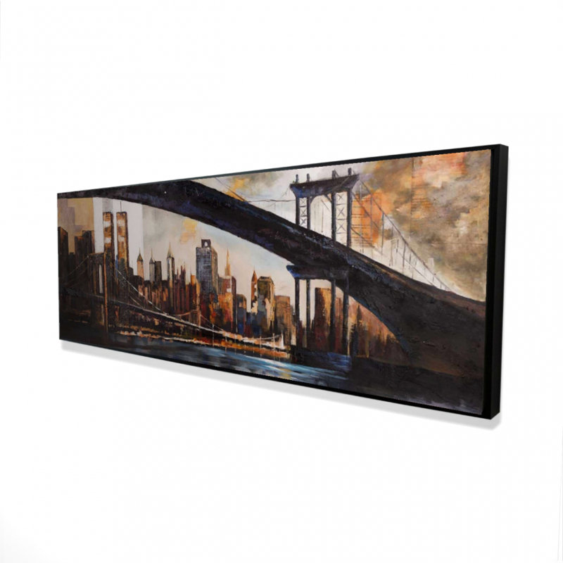 Coucher de soleil sur la toile de New York | Cadre industriel brun, H 49,25 po x l 17,25 po