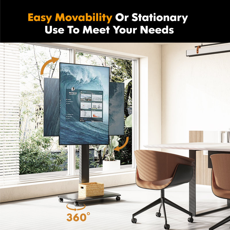 Meuy Modern Rolling TV Stand with Wheels for 32-70 inch LED/LCD TVs,Height Adjustment TV Console ,Hold Up to 88 Lbs, Black