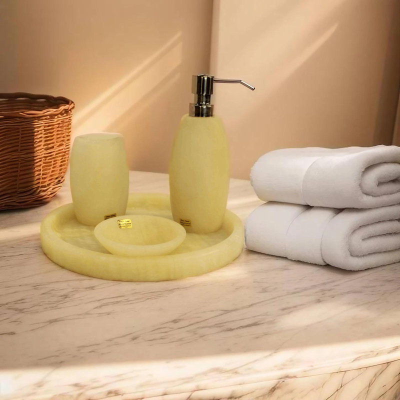 4pc Onyx Bath Accessory Set, Beige