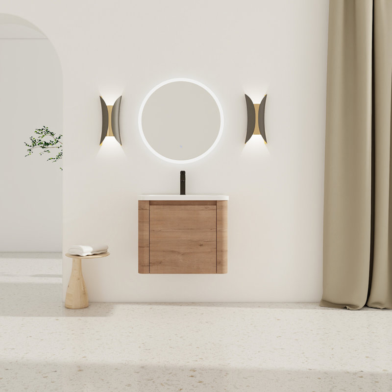 Meuble-lavabo mural avec lavabo en céramique blanche