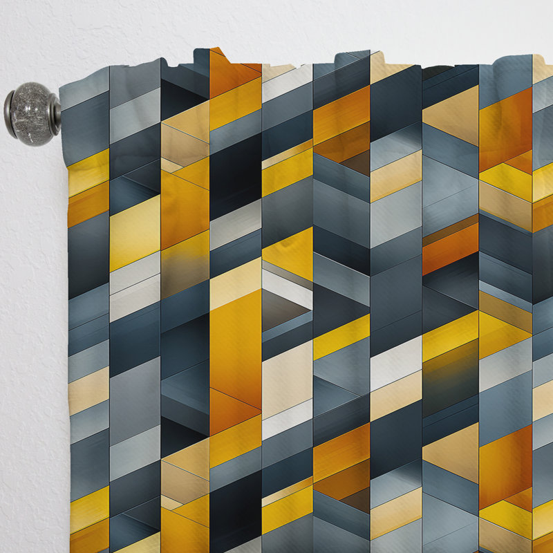Motif géométrique industriel gris et jaune - Rideau obscurcissant géométrique abstrait - 1 panneau, L 52 po x L 63 po