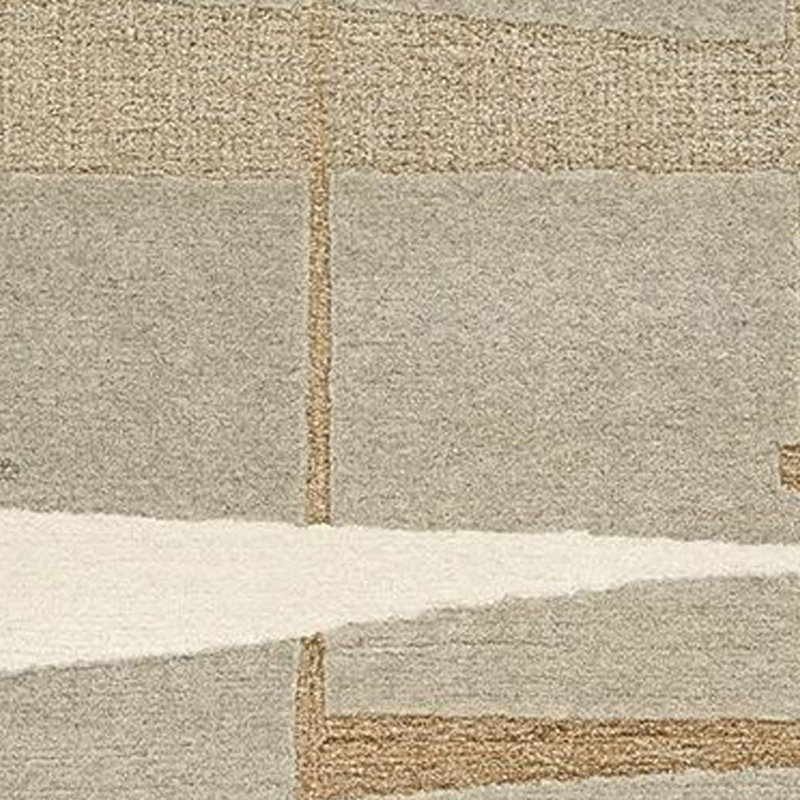 Tapis 8 x 10 Teon, motif géométrique tissé à la main, laine gris taupe