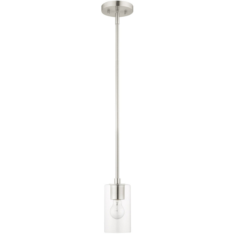 Luminaire suspendu cylindrique simple à 1 lumière Joaquim, Nickel brossé