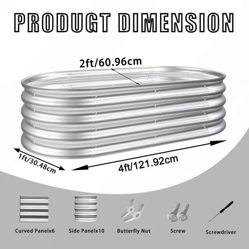 2Pcs 1ft Galvanized Raised Garden Bed Kit for Outdoor Gardening, 12" H x 46.65" W x 24.6" D