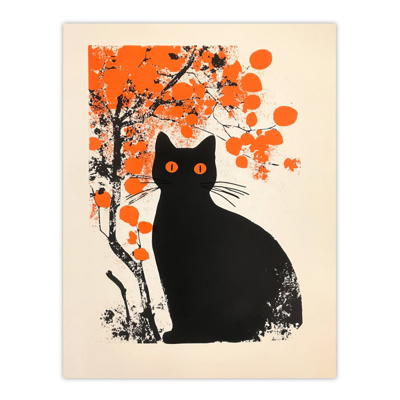 Cat Lover Pet Under Autumn Orange Tree Wall Art Print