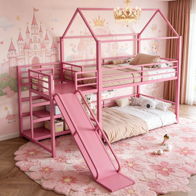 Lit superposé simple avec escalier de rangement, lits superposés en métal avec glissières et rails, lit superposé pour chambre à coucher, chambre d'amis et dortoir, sans sommier tapissier et conception silencieuse, noir