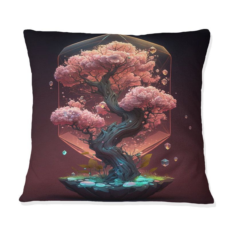 Hexagon Bonsai Tree II - Tree Printed Throw Pillow