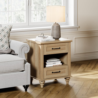 Tables de chevet avec station de charge, style campagnard avec 2 tiroirs et rangement ouvert pour la chambre à coucher et le salon