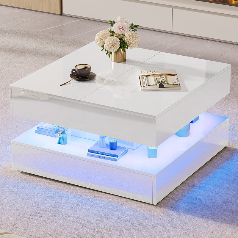 Pedestal Coffee Table with Storage, White