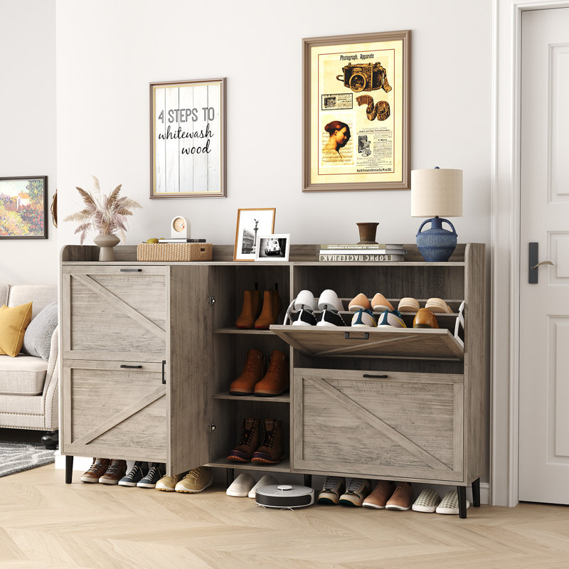 Shoe Cabinet with 4 Flip Drawers, Shoe Organizer Rack with Adjustable Storage Cabinet