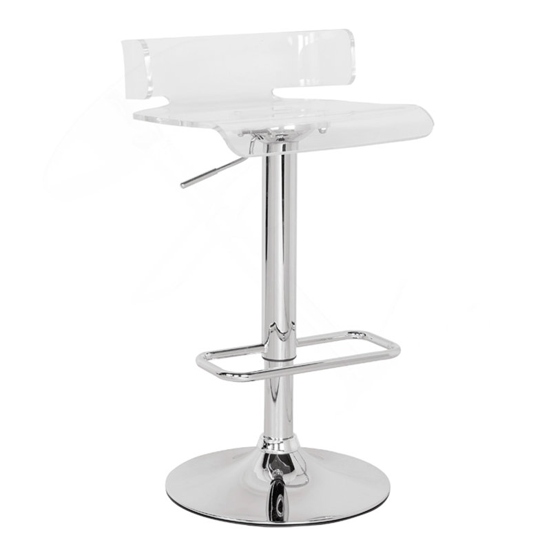 Tabouret réglable pivotant avec finition chromée Rania, Siège transparent / cadre argenté