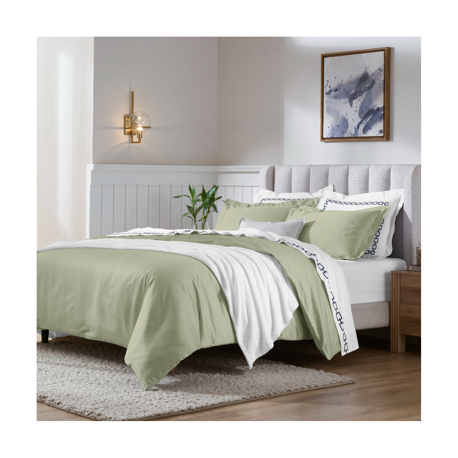 Duvet Cover Set, Sage, Twin Duvet Cover + 2 Standard Shams