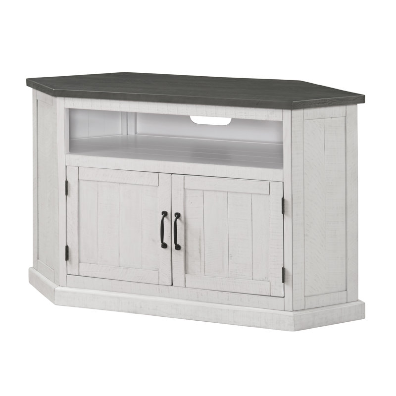 Kinsella 50" Solid Wood Corner TV Stand with Storage, Gray/White