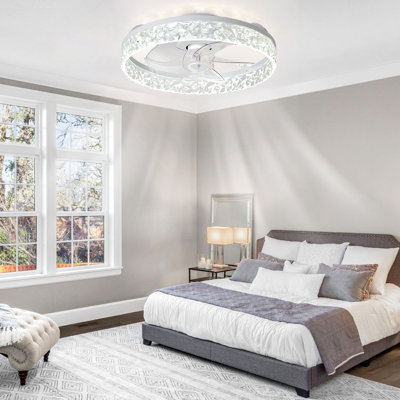 Ventilateur de plafond à profil bas de 16 pouces avec lumière, ultra-silencieux, application et télécommande, à intensité variable 3 lumières DEL CCT, montage encastré pour la chambre à coucher - en blanc