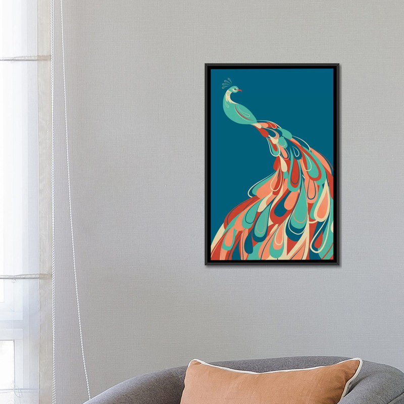 «Peacock», impression sur toile, H 26 po x l 18 po x P 1,5 po, Toile avec cadre noir, Pas de tapis