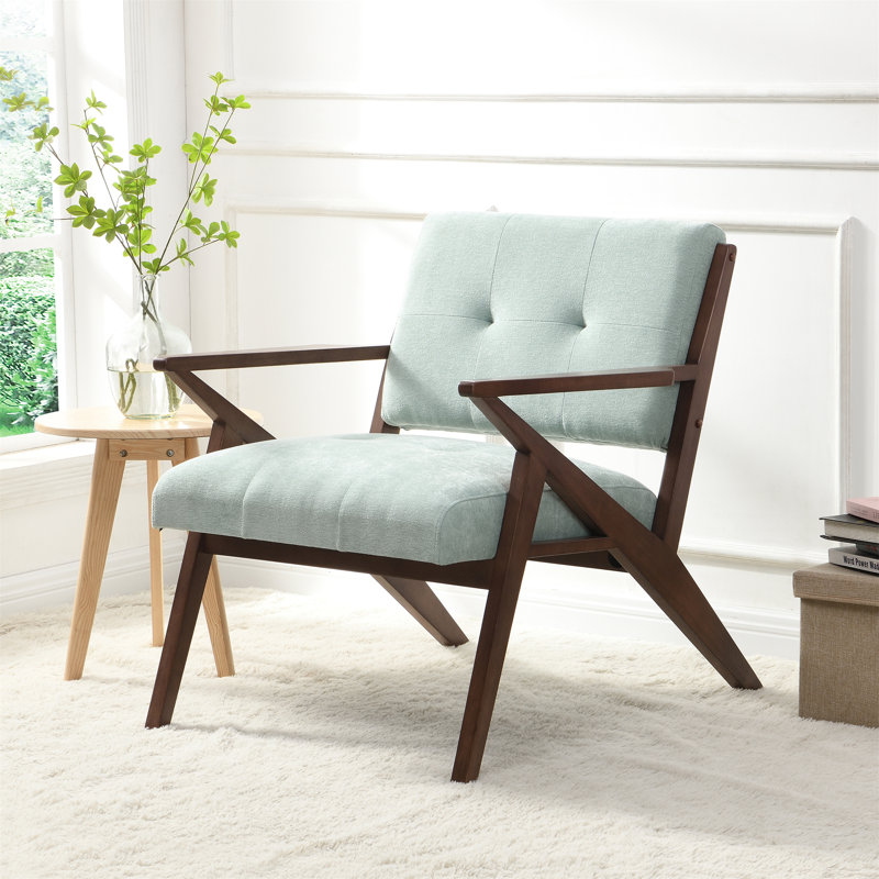 Mid-Century Modern Accent Chair with Plush Cushions - 30" Solid Wood Frame with Angled Arms for Living Room