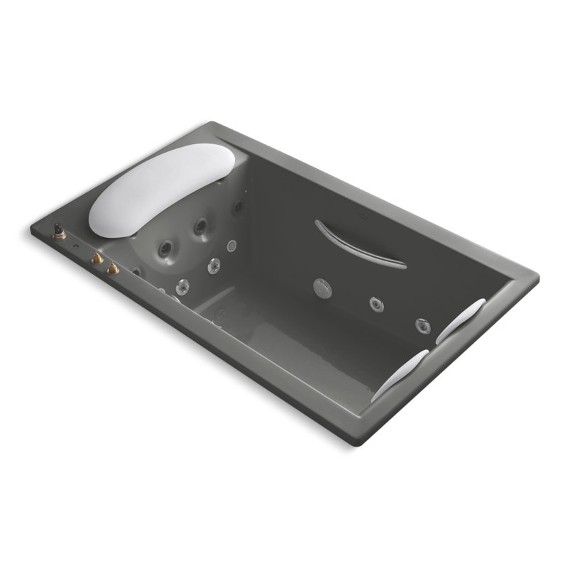 RiverBath® 75" x 45" Drop In Whirlpool Acrylic Bathtub with Light and Heater, Thunder Gray