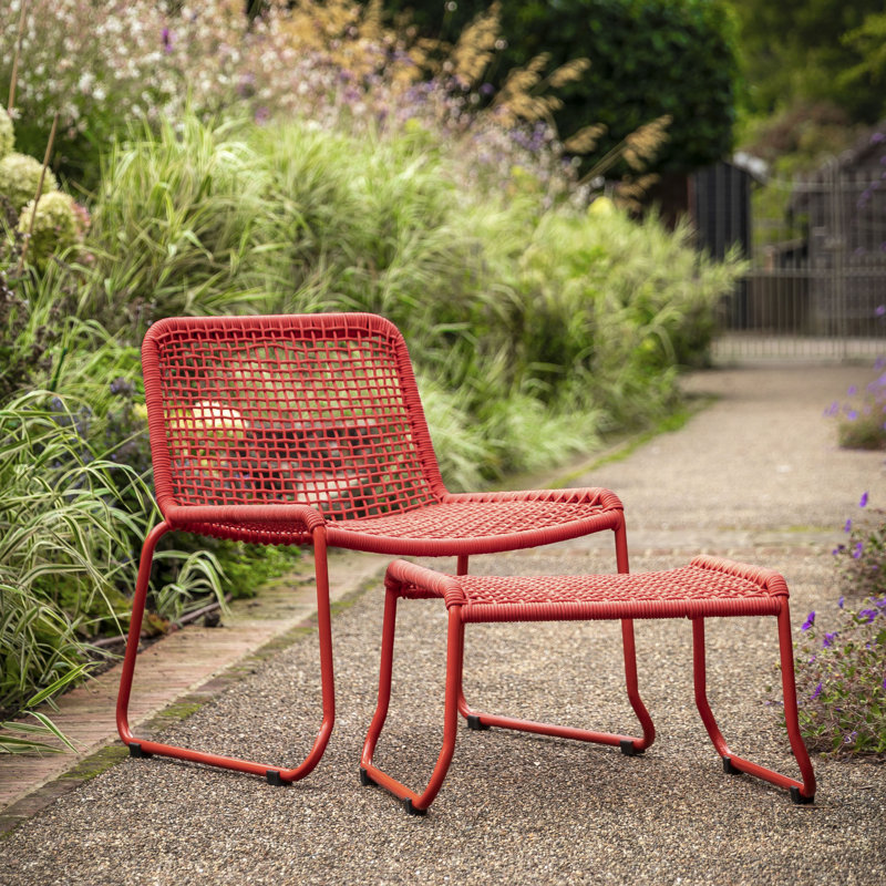 Akya Outdoor Lounge Chair with Footstool, Orange
