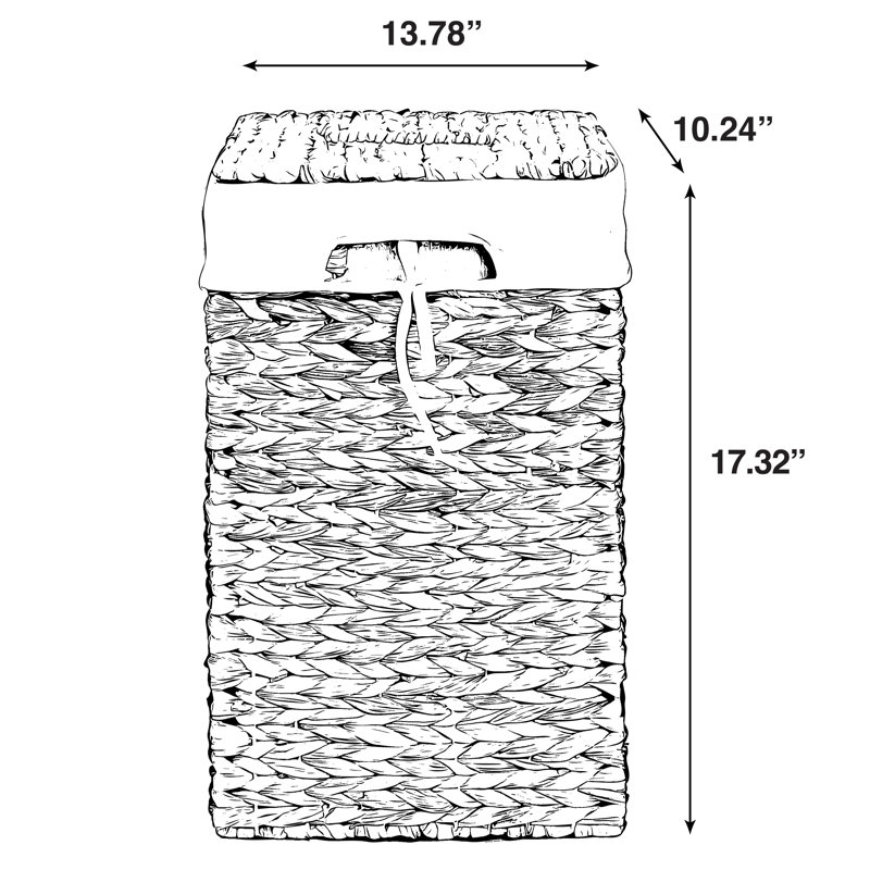 Handmade Rectangular Water Hyacinth Wicker Laundry Hamper With Lid Natural, Large, 17.25" H x 10.25" W x 13.75" D