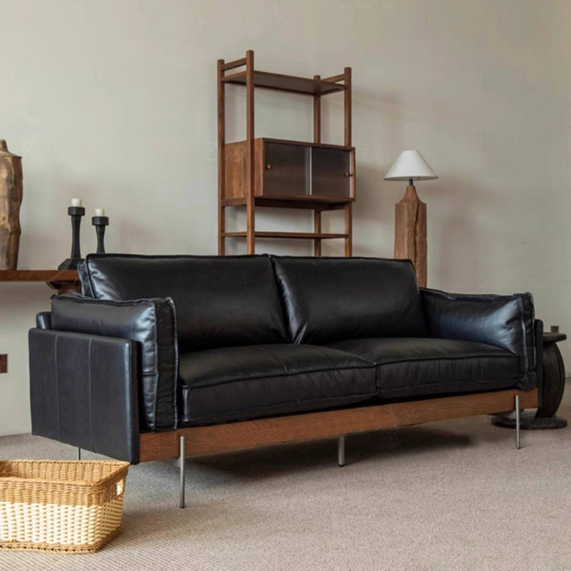 Black Genuine Leather Modular Sofa cushion couch