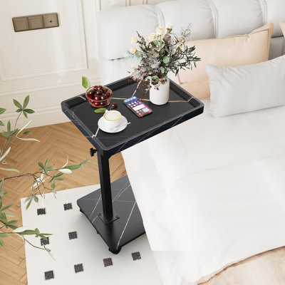 C Table End Table Adjustable Height, 360°Swivel TV Tray Table for Small Spaces, Couch Tables That Slide Under, C Shaped Side Tables Living Room and Bedroom for Sofa, Bed,Chair, Snack