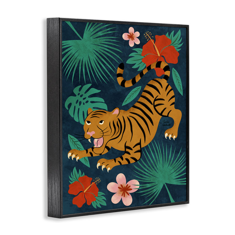  «Tigre accroupi», art giclée par Carrie Cantwell, H 14 po x l 11 po, Giclée encadrée noir minuit