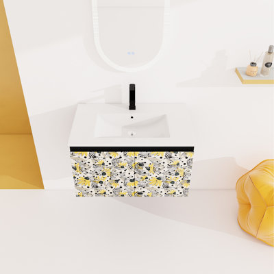 Meuble-lavabo flottant 30 po avec lavabo en céramique. Style moderne. Porte à fermeture en douceur. Noir Armoire en contreplaqué pour une sensation luxueuse. Matériau contemporain