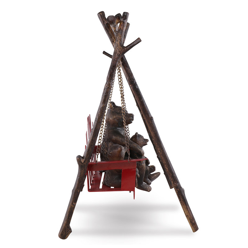 Bear and Cubs on Porch Swing Garden Sculpture