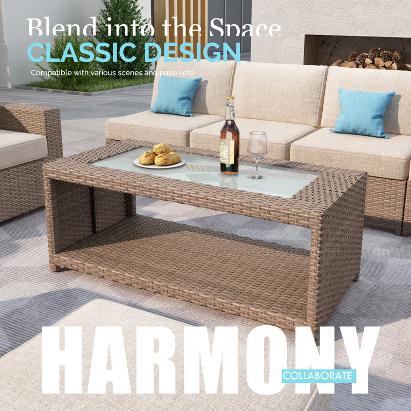 Amberson Fully Assembled Rectangular Coffee Table With Tempered Glass