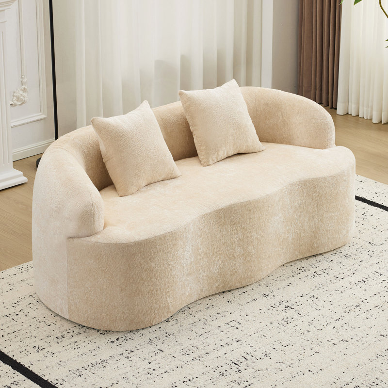 Canapé courbé avec accoudoir rond, canapé à compression avec 2 coussins, canapé crème pour petit espace, salon, chambre à coucher, sans assemblage