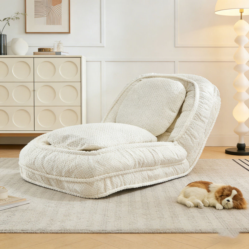 Lazy Sofa Couch ,5 Adjustable Position, White Polyester