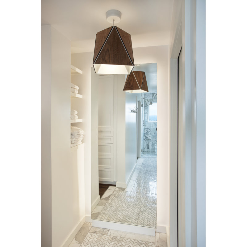 Luminaire suspendu géométrique unique en bois à 1 lumière Calx, Noyer foncé teint / or rose, 3 500K