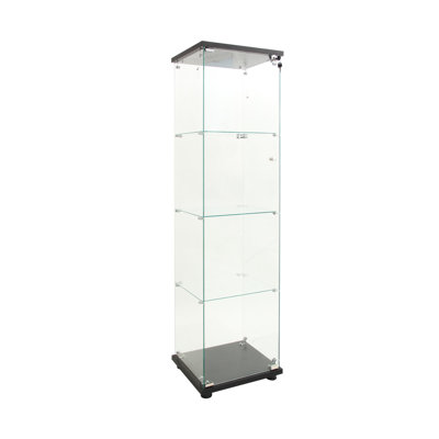 Vitrine à DEL en verre à 4 tablettes avec porte et serrure, bibliothèque au sol en verre trempé Curio Cabinets pour chambre à coucher, salon