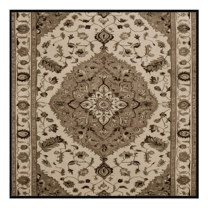 Tapis brun Tabriz lavable à la machine, Carré 4 pi