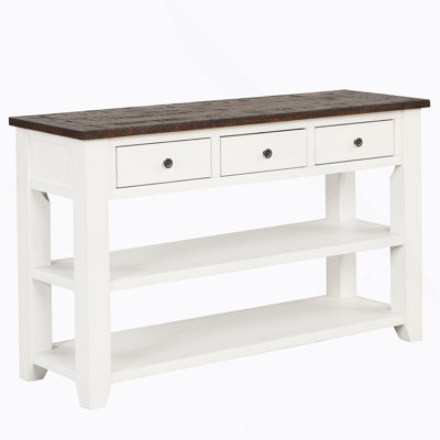 48'' Solid Pine Wood Top Console Table, Modern Entryway Sofa Side Table With 3 Storage